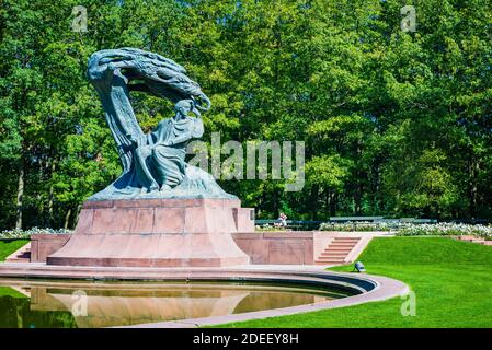 Chopin monument. Lazienki Park is also home to the Chopin Statue, a monument to Frédéric Chopin, and open-air auditorium where free concert piano conc Stock Photo