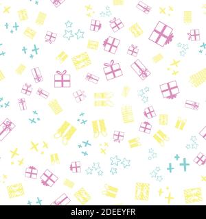 Christmas icons seamless pattern, Happy Winter Holiday tile background. Doodle outline ornamental design elements Stock Vector