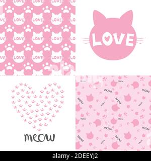 Set cute hand-drawn seamless pattern with cats Stock Vector