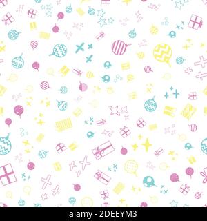 Christmas icons seamless pattern, Happy Winter Holiday tile background. Doodle outline ornamental design elements Stock Vector