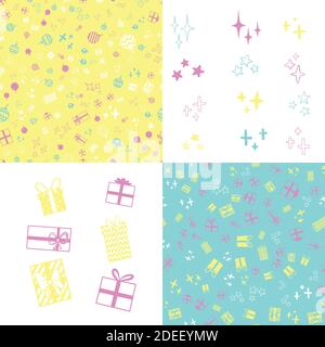 Christmas New yeat doodle colorful cute icons holiday symbols seamless vector pattern Stock Vector