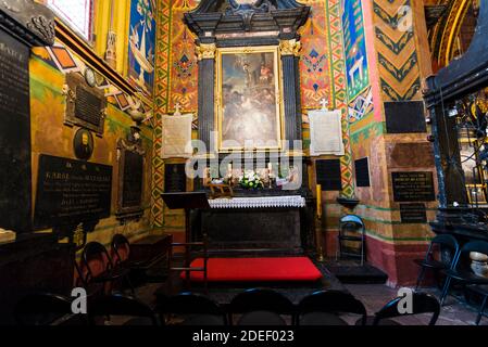 Chapel of St. Lawrence. The chapel was funded by Kraków councillor Marek Noldenfesser. The Baroque furnishings are from the 18th century. The polychro Stock Photo