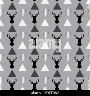 Seamless Pattern of deers. Vector Background. Deer Silhouettes. Stock Vector