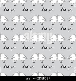 Valentine's day seamless pattern with birds in love. Vector illustration Stock Vector