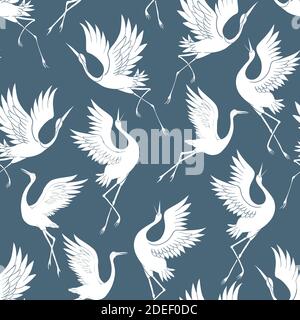 Seamless patterns with Japanese cranes for Your design Stock Vector