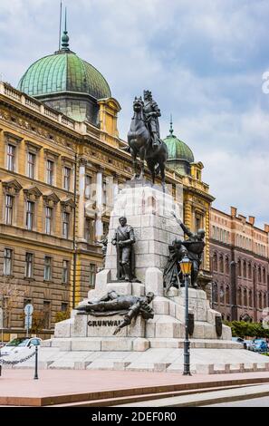 The Grunwald Monument is an equestrian statue of King of Poland Wladyslaw II Jagiello,located at Matejko Square in Kraków's Old Town and constructed i Stock Photo