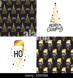 Merry Christmas and Happy New Year typography set. Holiday related lettering templates for greeting cards, overlays, decoration. Stock Vector