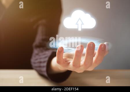 Abstract Concept of Cloud Technology and Internet Downloads. Stock Photo