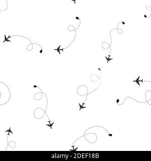 Airplane dotted flight seamless pattern background. Vector Illustration Stock Vector
