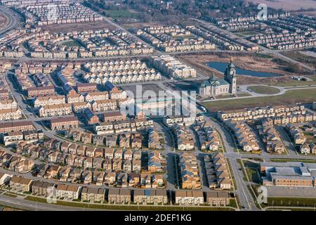 New subdivision neighbourhood in Markham surrounding the Cathedral of the Transfiguration. Stock Photo