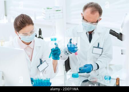 close up. researchers work with tests in the laboratory. Stock Photo
