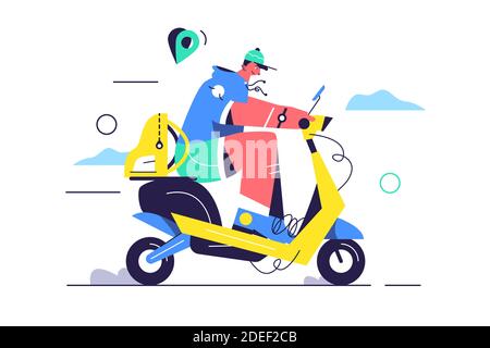 Guy rides an electric scooter down the street Stock Vector