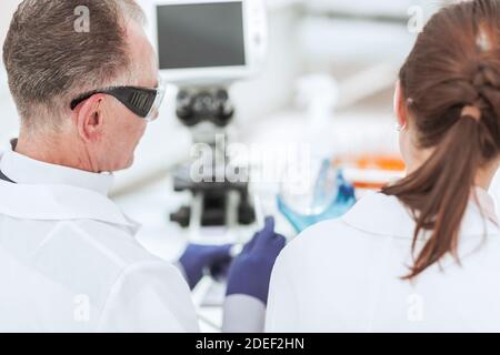 rear view. Petri dish in the hands of medical scientists. Stock Photo