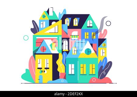 Modern town of houses in flat style Stock Vector