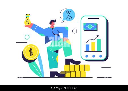 Young guy is engaged in financial affairs Stock Vector