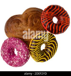Appetizing American donuts and other pastries, on white plate isolated Stock Photo