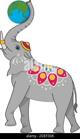 Indian elephant holds the planet with its trunk Stock Vector