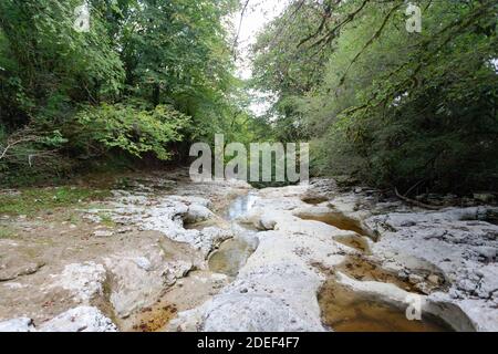 The top of the dried up waterfall Stock Photo