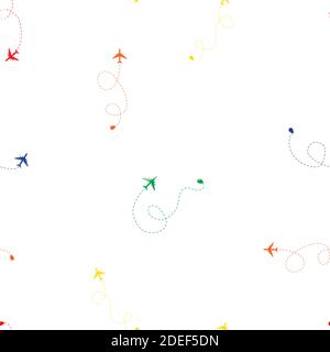 Airplane dotted flight seamless pattern background. Vector Illustration Stock Vector