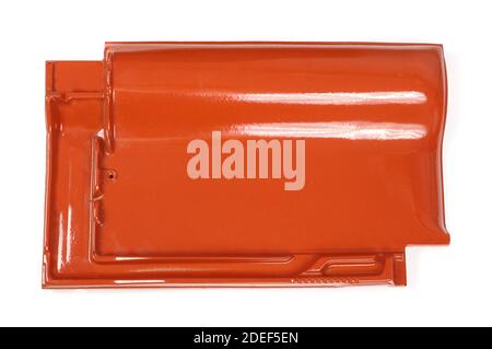 Single new shinny red roof tile isolated on the white background Stock ...