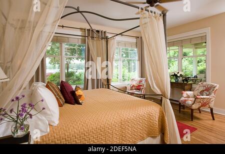 Four poster canopy bed Stock Photo