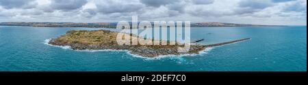 Wooden causeway connecting Victor Harbor with Granite island in Australia Stock Photo