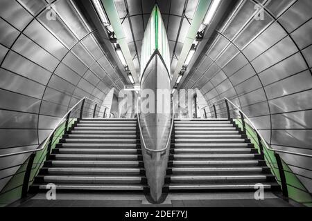 Stainless steel concourse at Southwark underground station designed by MJP Architects Stock Photo