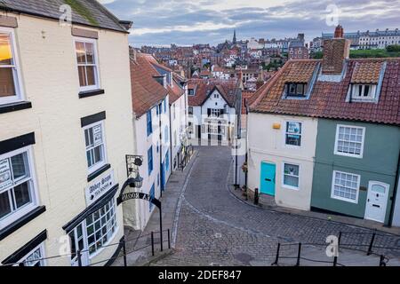 Church Lane leading on to Henrietta Street in Whitby, North Yorkshire Stock Photo