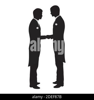 Two men holding hands. Isolated on white. Stock Vector