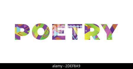 The word POETRY concept written in colorful retro shapes and colors illustration. Stock Vector