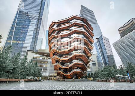The Vessel, a tourist attraction comprising of lots of stairs in Hudson Yards, New York Stock Photo