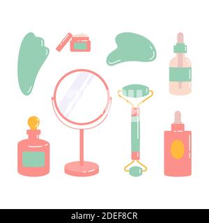 Skin care products for SPA.Massage gua sha set Stock Vector