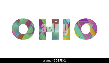 The word OHIO concept written in colorful retro shapes and colors illustration. Stock Photo