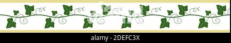 Elegant seamless border, ivy ribbon for decor. Floral frame. Vector hand drawn illustration. White background. Stock Vector