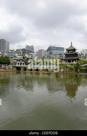 View of the Jia Xiu pavilion in central Guiyang, Guizhou province ...