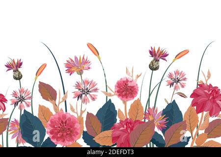 Vector floral seamless border. Flower background. Seamless pattern. Stock Vector