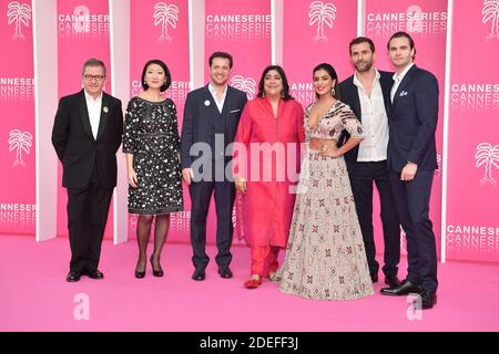 Benoit Louvet, President of Canneseries, Fleur Pellerin, Albin Lewi, pose with Gurinder Chadha, Pallavi Sharda, Gregory Fitoussi and Tom Bateman from the serie 'Beecham House' attend the 2nd Cannesseries - International Series Festival at Palais des Festivals on April 7, 2019 in Cannes, France. Photo by David Niviere/ABACAPRESS.COM Stock Photo