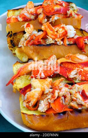 Fresh homemade lobster rolls on a platter Stock Photo