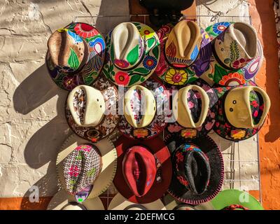 Hats for sale, Xilitla, San Luis Potosi, Mexico Stock Photo