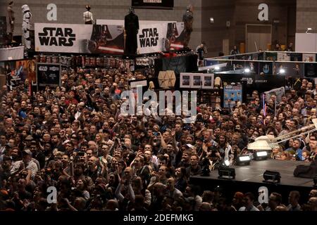 NO FILM, NO VIDEO, NO TV, NO DOCUMENTARY - Thousands of Star Wars fans look up at the screens to view actors, actresses and others during the Star Wars Celebration, at McCormick Place in Chicago, IL, USA on Friday, April 12, 2019. Photo by Antonio Perez/Chicago Tribune/TNS/ABACAPRESS.COM Stock Photo