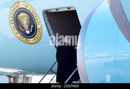 US President Donald Trump boards Air Force One at Andrews Air Force Base, Maryland, on April 15, 2019 en route to Minneapolis. Photo by Olivier Douliery/ABACAPRESS.COM Stock Photo