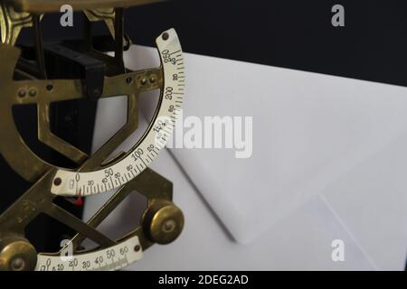 antique scales and envelope Stock Photo
