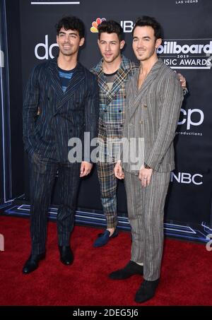 Joe Jonas, Nick Jonas, and Kevin Jonas of Jonas Brothers attend the 2019 Billboard Music Awards at MGM Grand Garden Arena on May 1, 2019 in Las Vegas, Nevada. Photo by Lionel Hahn/ABACAPRESS.COM Stock Photo