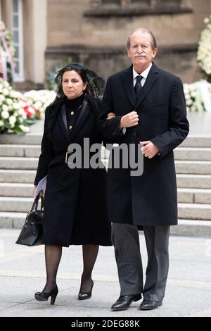 Dom Duarte Pio, Duke of Braganza and his wife Princess Isabelle of Braganza out the cathedral Notre-Dame after the funeral of Grand Duke Jean of Luxembourg on May 4, 2019 in Luxembourg City, Luxembourg.Grand Duke Jean of Luxembourg has died at 98, April 23, 2019. (Photo by David Niviere/ABACAPRESS.COM) Stock Photo