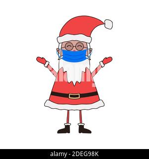 Cute Santa Claus in medical mask. Isolated on white background. Stock Vector