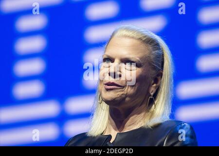 CEO of IBM, Virginia Rometty gestures as he speaks during his visit at the Vivatech startups and innovation fair (Viva Technology), in Paris on May 16, 2019. Photo by Eliot Blondet/ABACAPRESS.COM Stock Photo