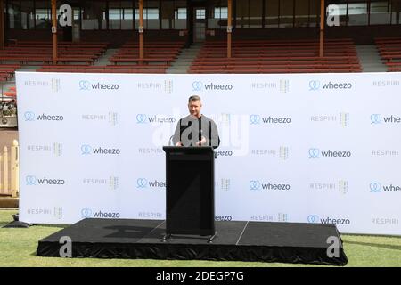 Sydney, Australia. 1st December 2020. Pictured: Cricket legend Michael Clarke. A new Australian designed and manufactured technology will assist the one in 10 Australians living with asthma manage their condition. Cricket legend Michael Clarke joined Respiri CEO Marjan Mikel to officially launch wheezo on the first day of summer – a particularly troubling time of year for Australians with asthma due to bushfire smoke and pollen thunderstorms aggravating the respiratory system. Australian designed and manufactured technology wheezo, assists asthma patients, particularly children and adolescents Stock Photo