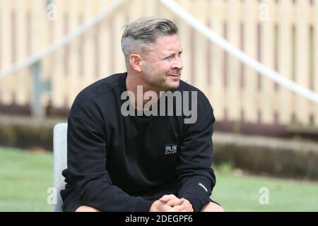 Sydney, Australia. 1st December 2020. Pictured: Cricket legend Michael Clarke. A new Australian designed and manufactured technology will assist the one in 10 Australians living with asthma manage their condition. Cricket legend Michael Clarke joined Respiri CEO Marjan Mikel to officially launch wheezo on the first day of summer – a particularly troubling time of year for Australians with asthma due to bushfire smoke and pollen thunderstorms aggravating the respiratory system. Australian designed and manufactured technology wheezo, assists asthma patients, particularly children and adolescents Stock Photo