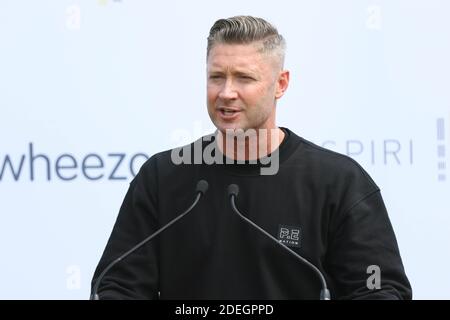 Sydney, Australia. 1st December 2020. Pictured: Cricket legend Michael Clarke. A new Australian designed and manufactured technology will assist the one in 10 Australians living with asthma manage their condition. Cricket legend Michael Clarke joined Respiri CEO Marjan Mikel to officially launch wheezo on the first day of summer – a particularly troubling time of year for Australians with asthma due to bushfire smoke and pollen thunderstorms aggravating the respiratory system. Australian designed and manufactured technology wheezo, assists asthma patients, particularly children and adolescents Stock Photo