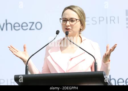 Sydney, Australia. 1st December 2020. Pictured: Pharmacist Krysti-Lee Rigby. A new Australian designed and manufactured technology will assist the one in 10 Australians living with asthma manage their condition. Cricket legend Michael Clarke joined Respiri CEO Marjan Mikel to officially launch wheezo on the first day of summer – a particularly troubling time of year for Australians with asthma due to bushfire smoke and pollen thunderstorms aggravating the respiratory system. Australian designed and manufactured technology wheezo, assists asthma patients, particularly children and adolescents, Stock Photo